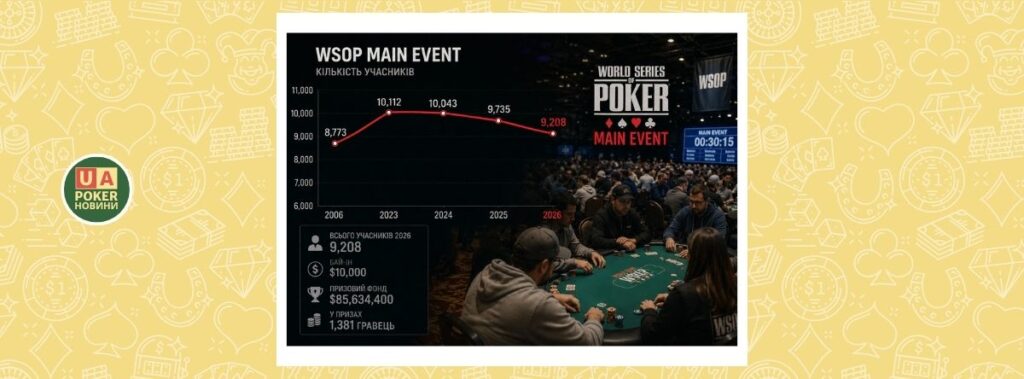Головна подія WSOP 2026 зібрала 9 208 учасників і стала четвертою за масштабом в історії
